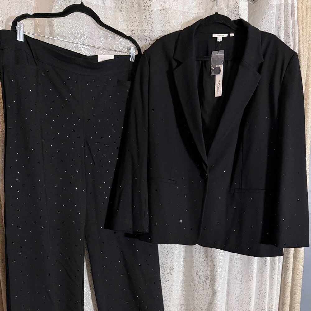Chico’s Black Rhinestone  2 pc Suit Chico’s Size 4 & 3 XL / XXL